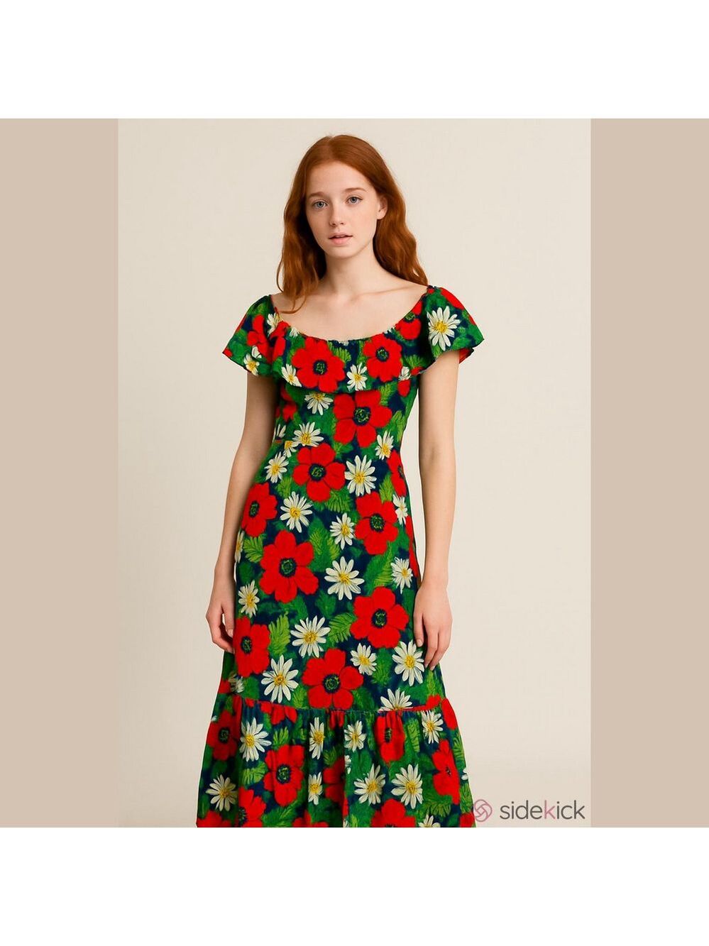 Vintage Tropical Floral Off Shoulder Maxi Dress